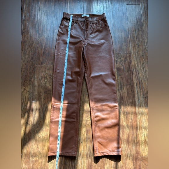 Abercrombie & Fitch Vegan Leather 90s Straight Pant - Brown - Picture 7 of 11